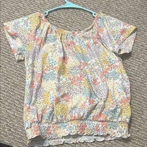 SO Yellow and Pink Ruffled Blouse Short Sleeve
